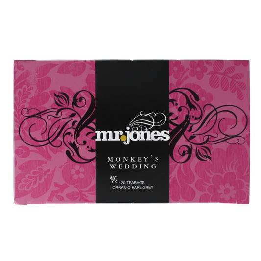 Mr. Jones Monkeys wedding Earl Grey bio tea bags, natural organic black tea with citrus flavor, in a box of 20.