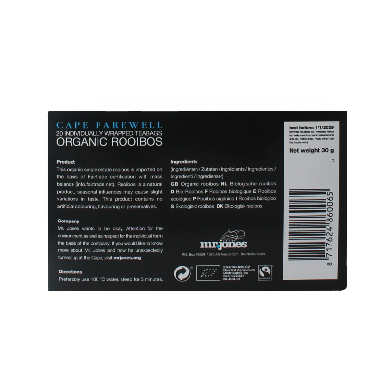 Mr. Jones Cape farewell rooibos bio 20 Zakjes