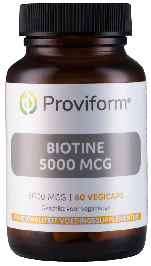 Proviform Biotine 5000mcg vegetarian capsules, dietary supplement for hair and skin health, shown in the image.