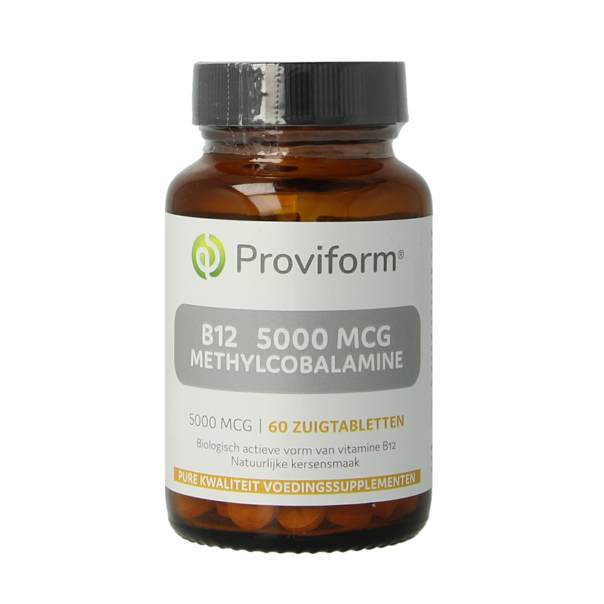 Proviform Vitamine B12 5000mcg methylcobalamin lozenges, natural supplement, showing 60 chewable tablets in packaging.