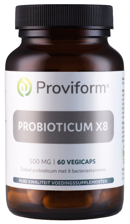 Proviform Probiorin X8 vegetarian capsules containing micro-organisms, shown in a clear image.
