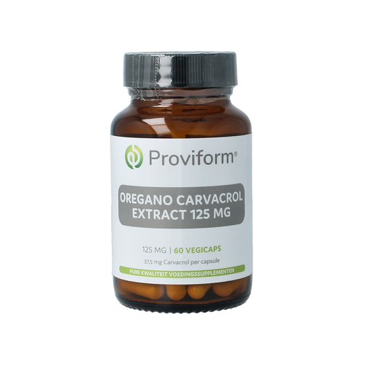 Proviform Oregano Carvacrol extract vegetarian capsules, herbal supplement in a white bottle with a label displaying product details.