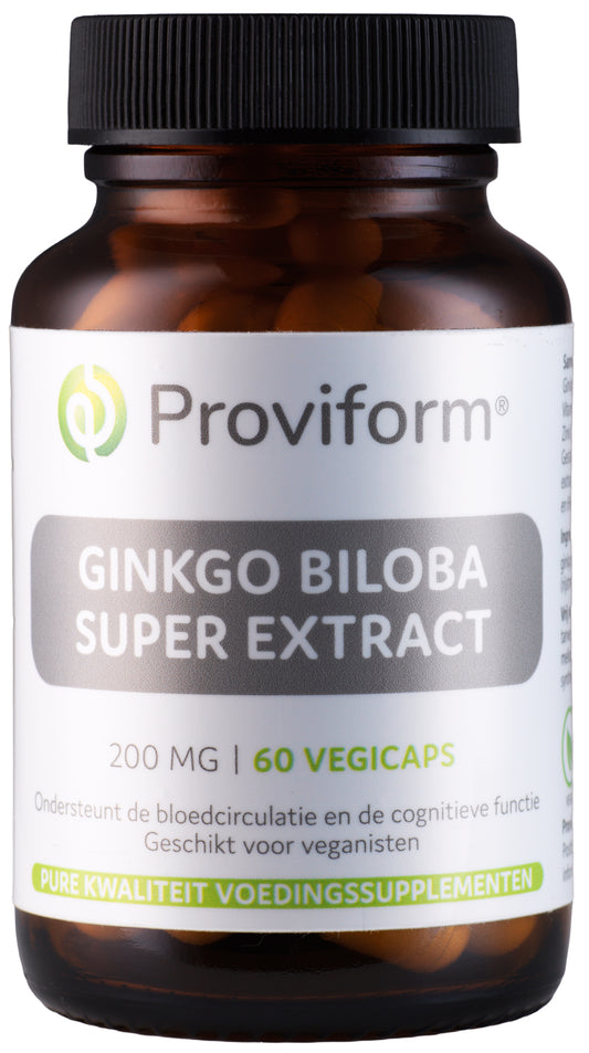 Proviform Ginkgo biloba super extract 200mg vegetarian capsules, herbal supplement in a blister pack.
