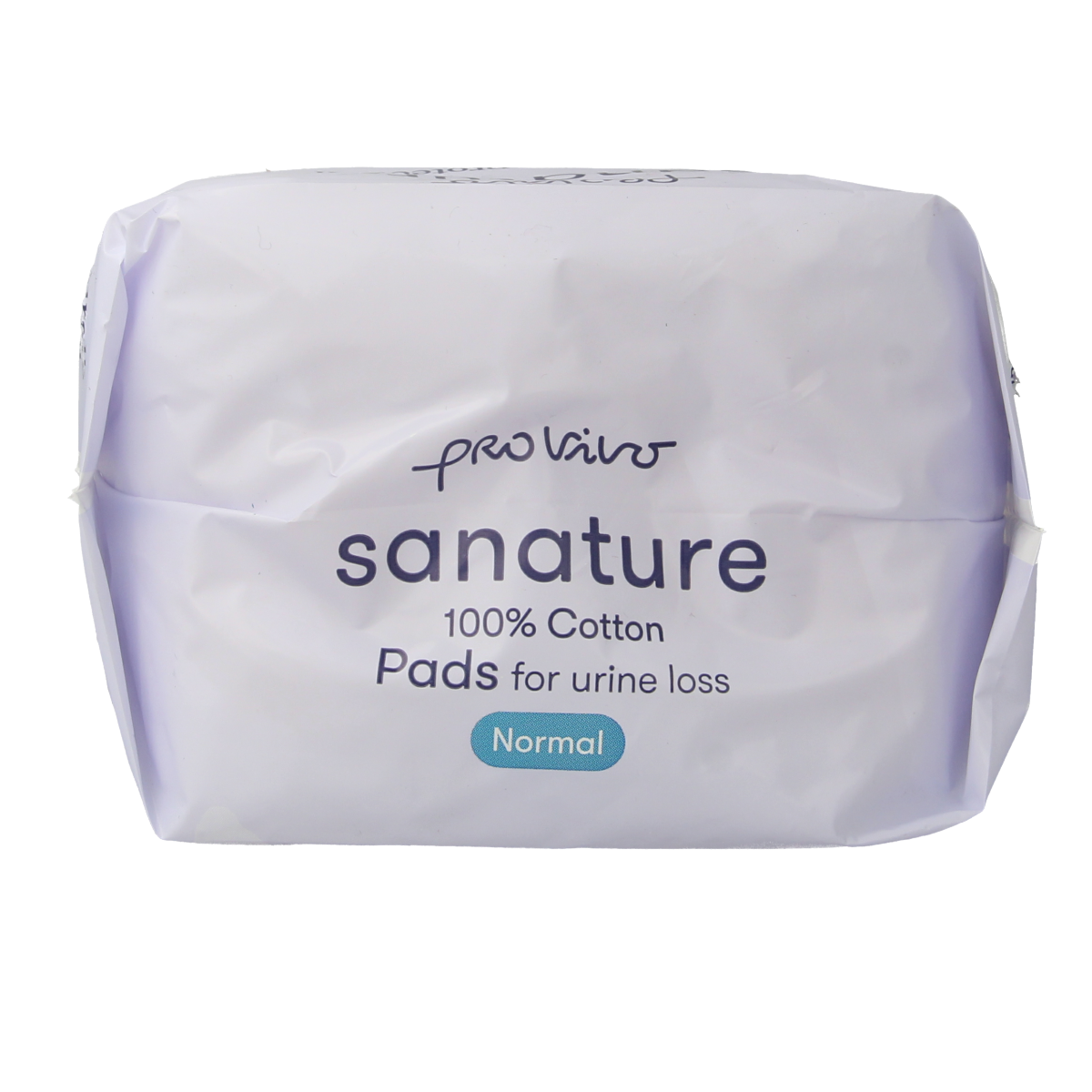 Sanature Pro vivo incontinentie incontinence pads made of normal cotton, 12 packs, displayed in a stack.
