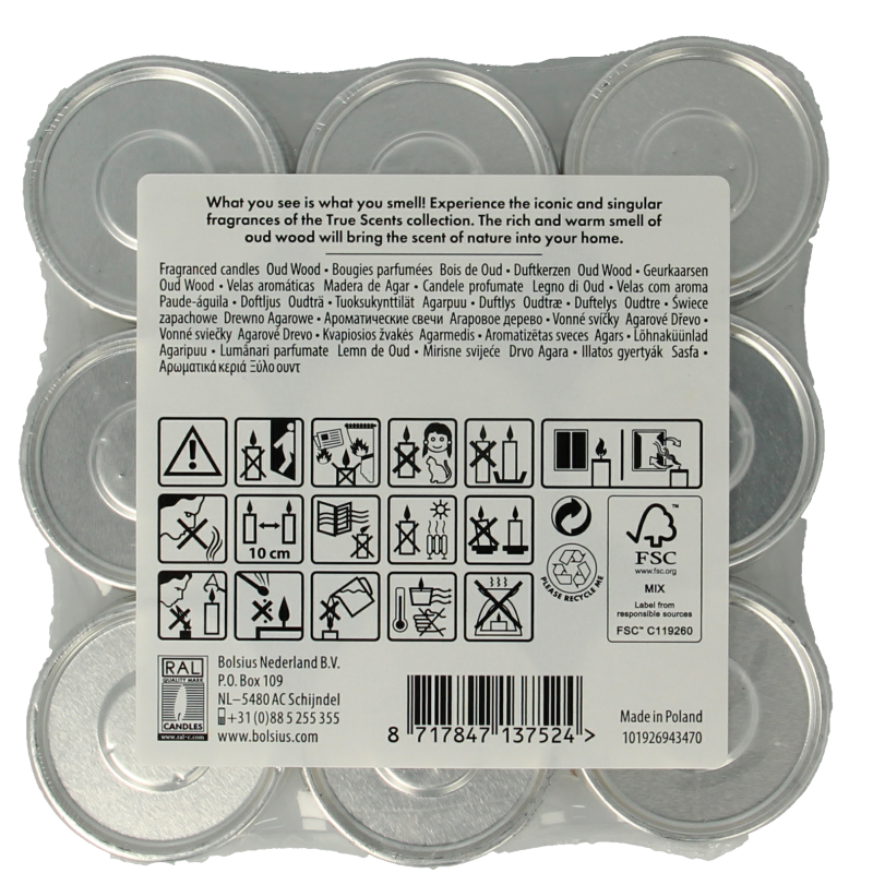 Bolsius True Scents theelichten old wood 18 Stuks