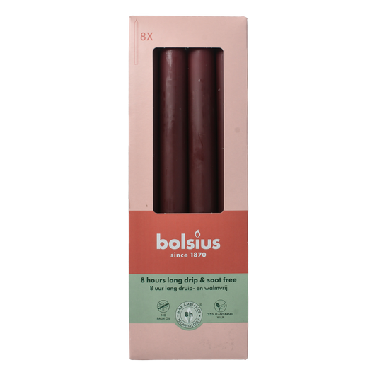 Bolsius Dinerkaarsen 230/20 velvet red 8 Stuks