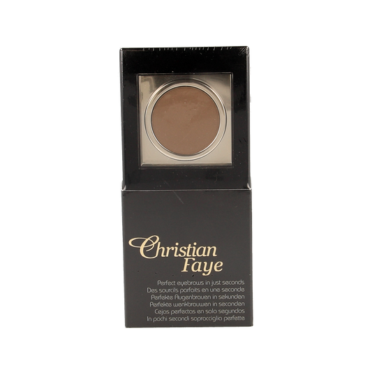 Christian Faye dark brown eyebrow make-up in 3g container, showcasing the eyebrow product with a natural finish.