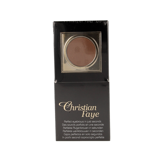 Christian Faye eyebrow makeup in irid brown, 3g, featuring a close-up of the eyebrow pencil and textured application.