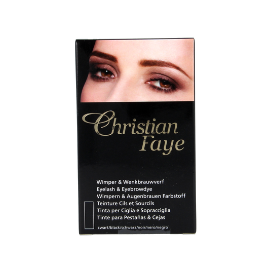 Christian Faye black eyebrow and eyelash dye kit with one set, easy-to-use make-up product for bold, defined brows and lashes.