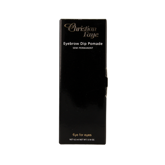 Christian Faye dark brown eyebrow dip pomade in a 4.50g jar, ideal for defining and shaping eyebrows in makeup looks.