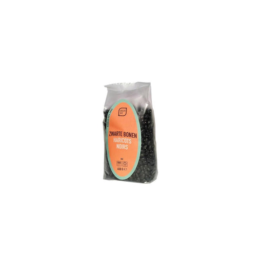 Greenage organic black beans in 450g package, fresh and ready for cooking, shown in a clear image.