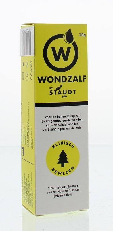 Staudt Wondzalf 20g body care product in a small jar, featuring a white cream for skin nourishment and treatment.