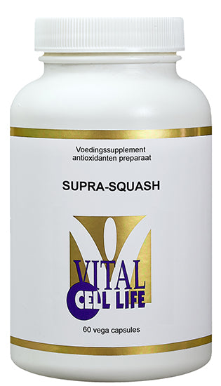 Vital Cell Life Supra Squash vegetarian multivitamin capsules in a bottle, designed for daily nutritional support.