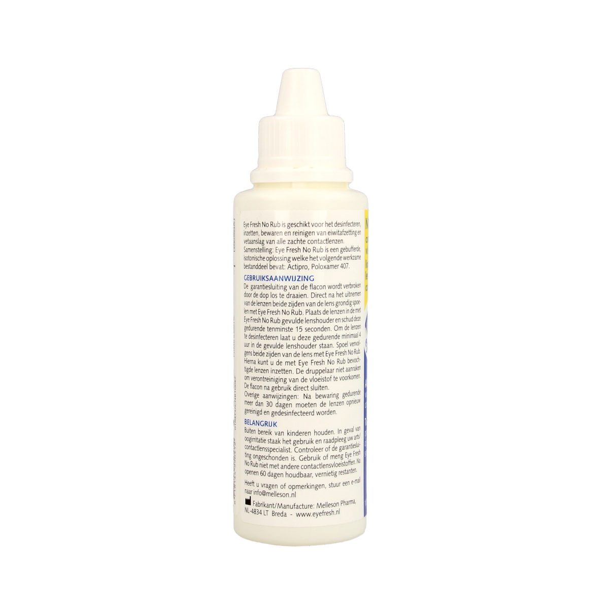 Eyefresh No Rub Alles-in-1 contact lens solution in a 100ml bottle, suitable for soft contact lenses, optiek product.