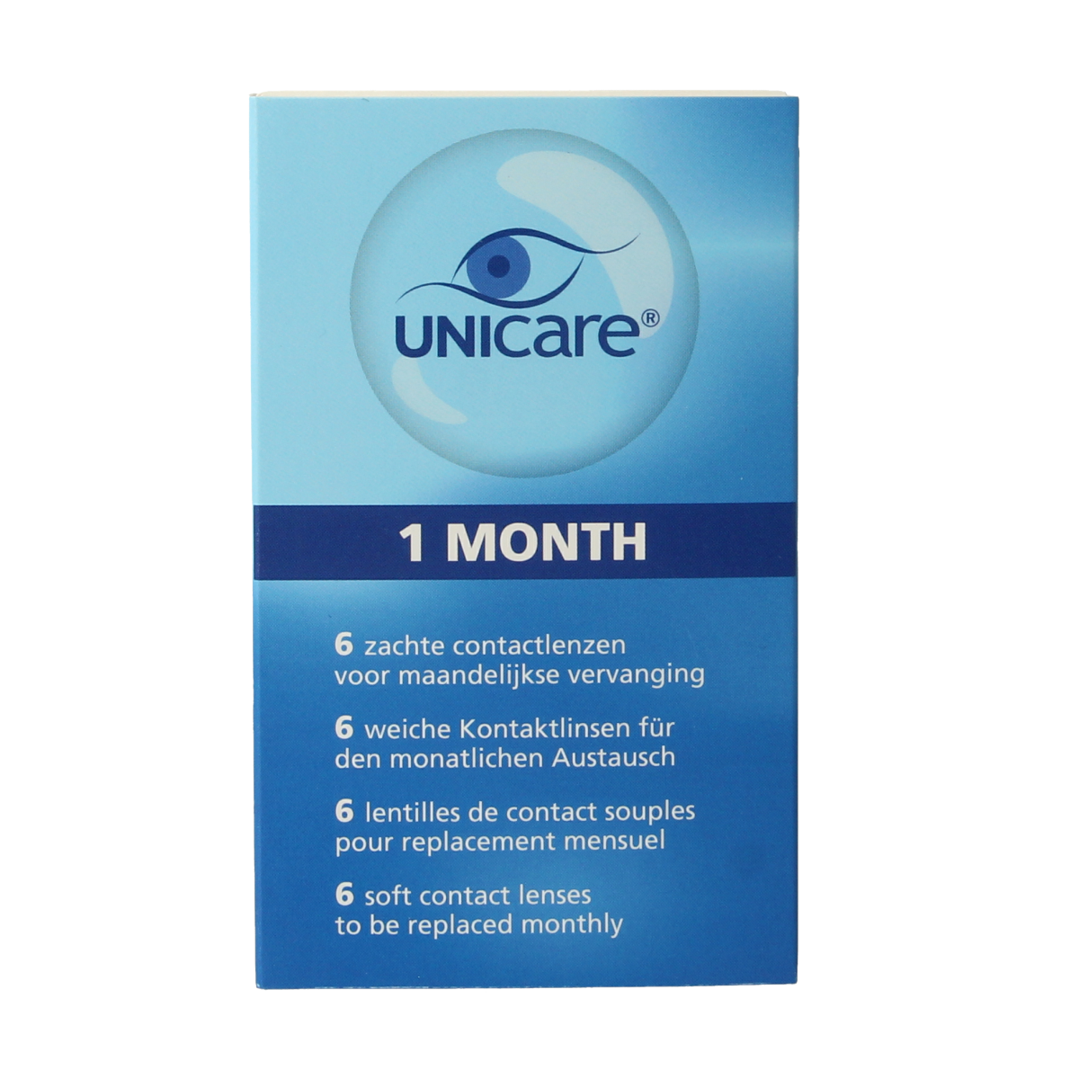 Unicare contact lenses -4.00 diopters, 6-pack of soft optical lenses, with packaging and lens details visible in the image.