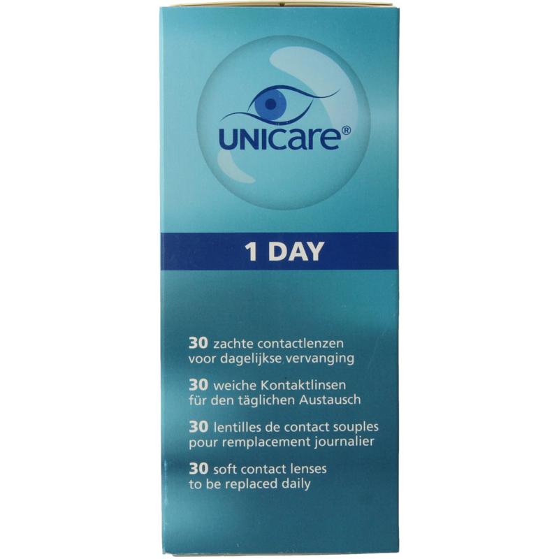 Unicare Daglenzen +3.00 contact lenses, 30 pairs, optiek brand, clear lenses in blister packaging, close-up view