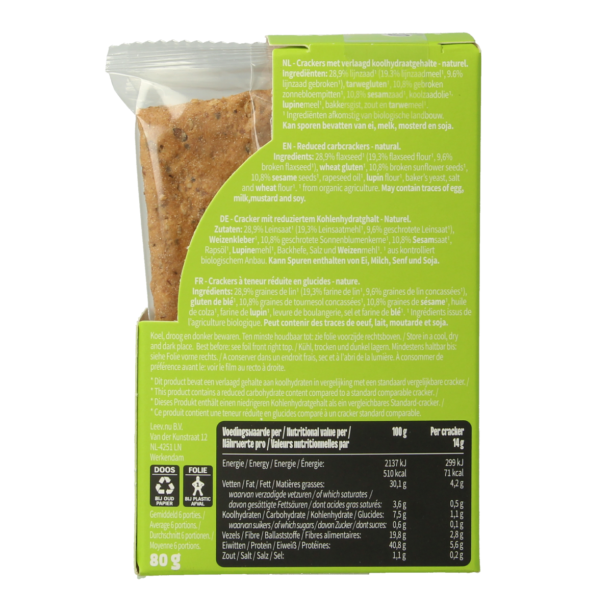 Leev Lowcarb natural crackers 3 x 2 stuks bio 80.00 Gram
