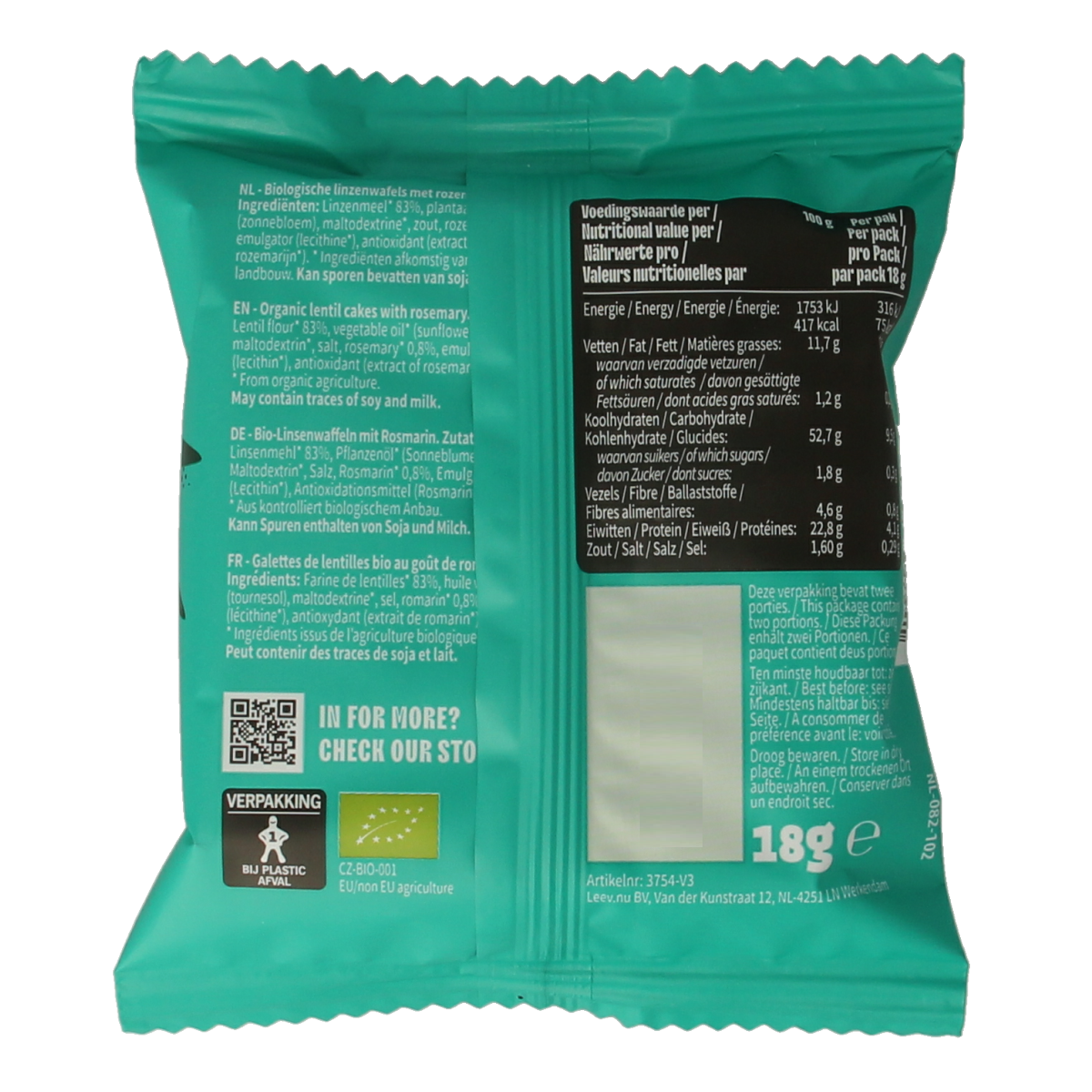 Leev Lovely lentil cakes rosemary bio 18.00 Gram