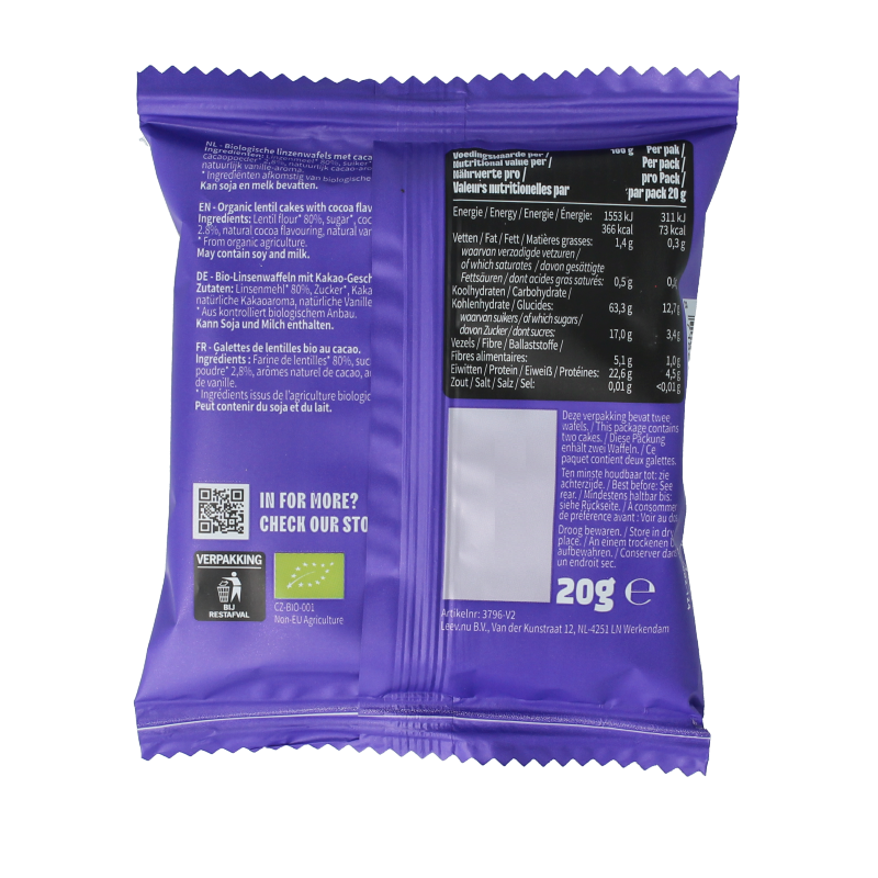 Leev Lovely lentil cakes cacao bio 20 Gram