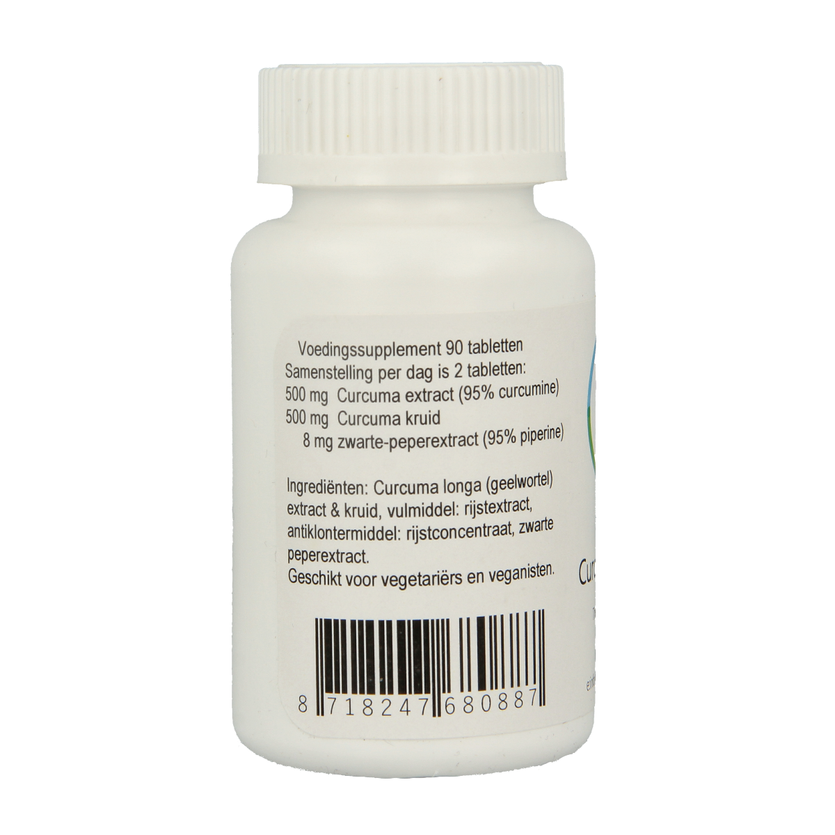 Therapeutenwinkel Curcuma Piper herbal supplement in a bottle of 90 tablets, natural kruidenpreparaten for health support.