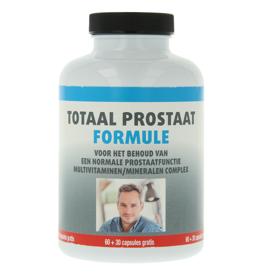 Libra Totaal Prostaat kruidenpreparaat in 90 capsules, showing the supplement bottle with label and capsules inside.