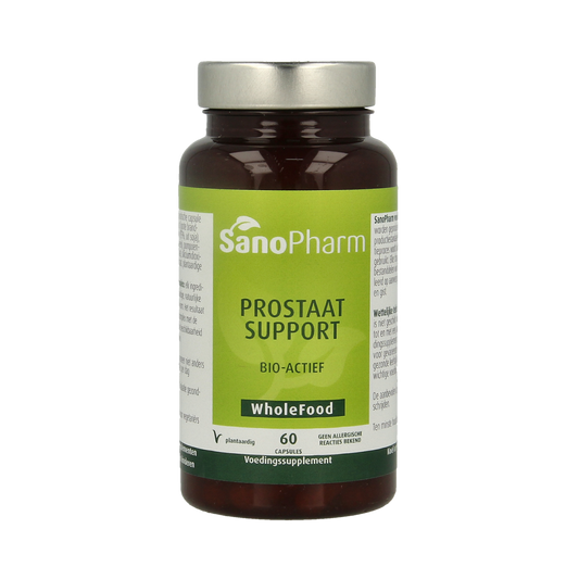 SanoPharm Prostaat support Kruidenpreparaten capsules, 60 count, featuring herbal blend for prostate health.