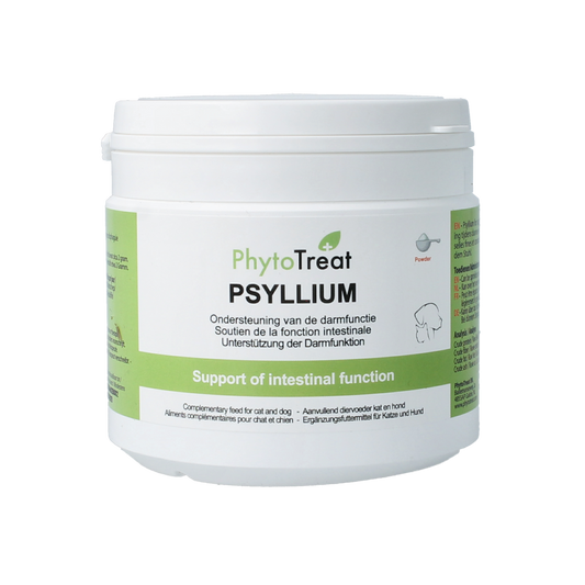PhytoTreat Psyllium supplement for dogs, cats, and horses in 150g package, natural dietary fiber for animal health
