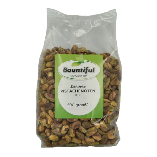 Raw Bountiful Pistache gepeld, 500g, shelled pistachio nuts from superfoods, fresh and natural for healthy snacking.