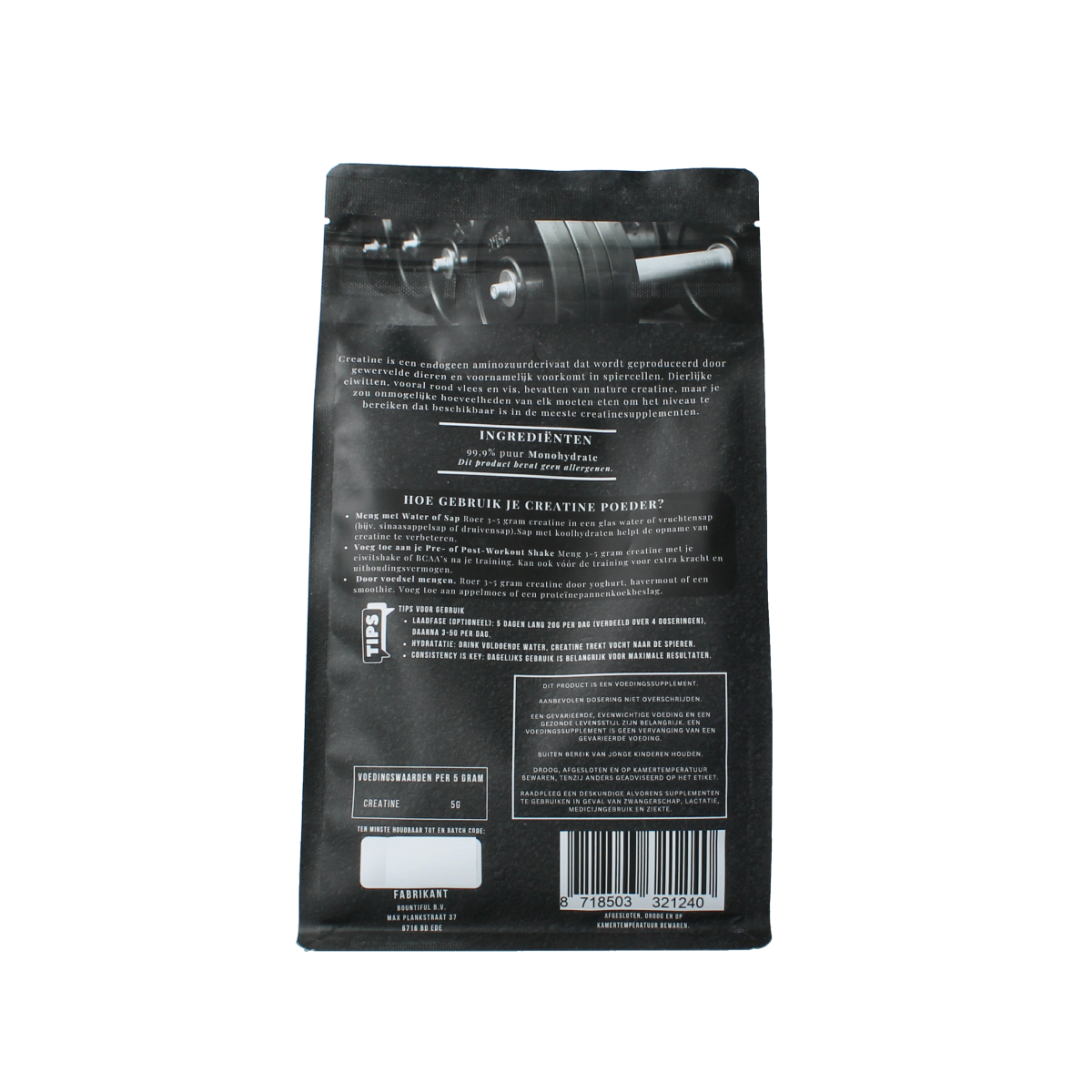 Bountiful Creatine Monohydrate powder in 500g container, supplement for muscle support, with amino acids, brand Bountiful.
