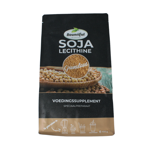 Bountiful Lecithine granulaat 98% in 400g package, herbal supplement with yellow granules for health support