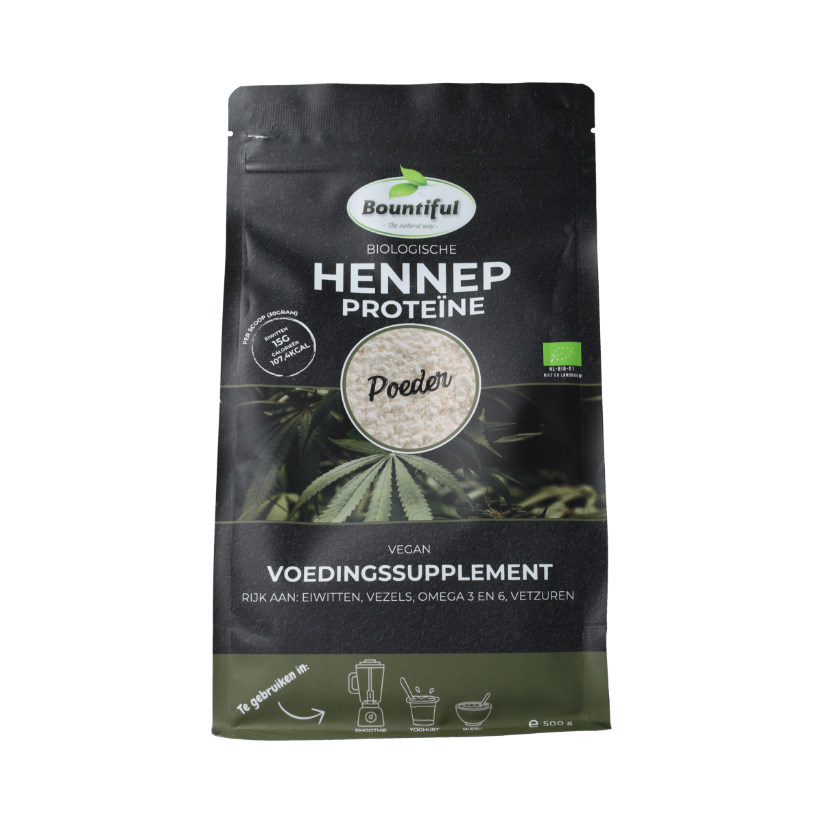 Bountiful Hennep proteine poeder bio 500.00 Gram