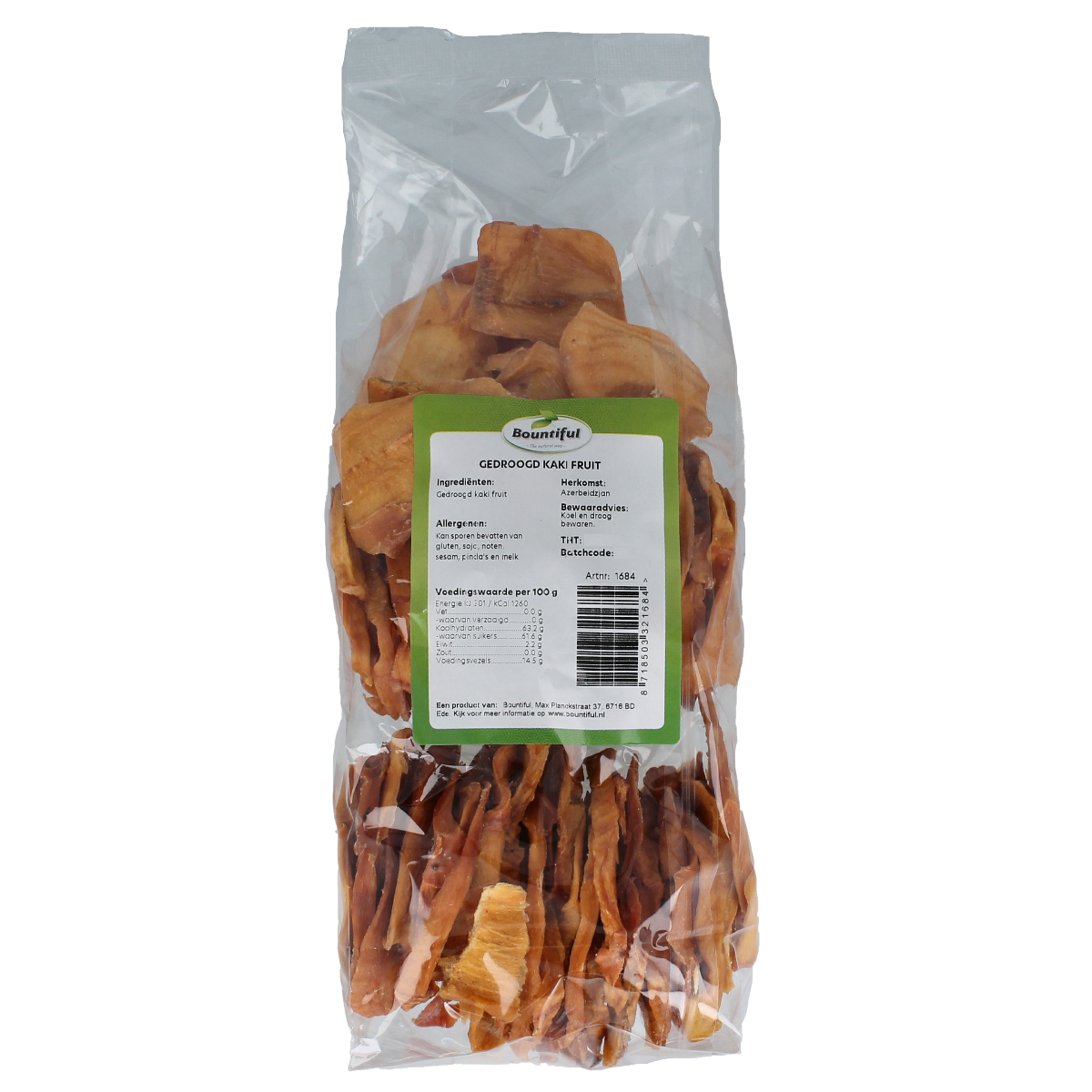 Bountiful Kaki fruit gedroogd zonder suiker 500.00 Gram