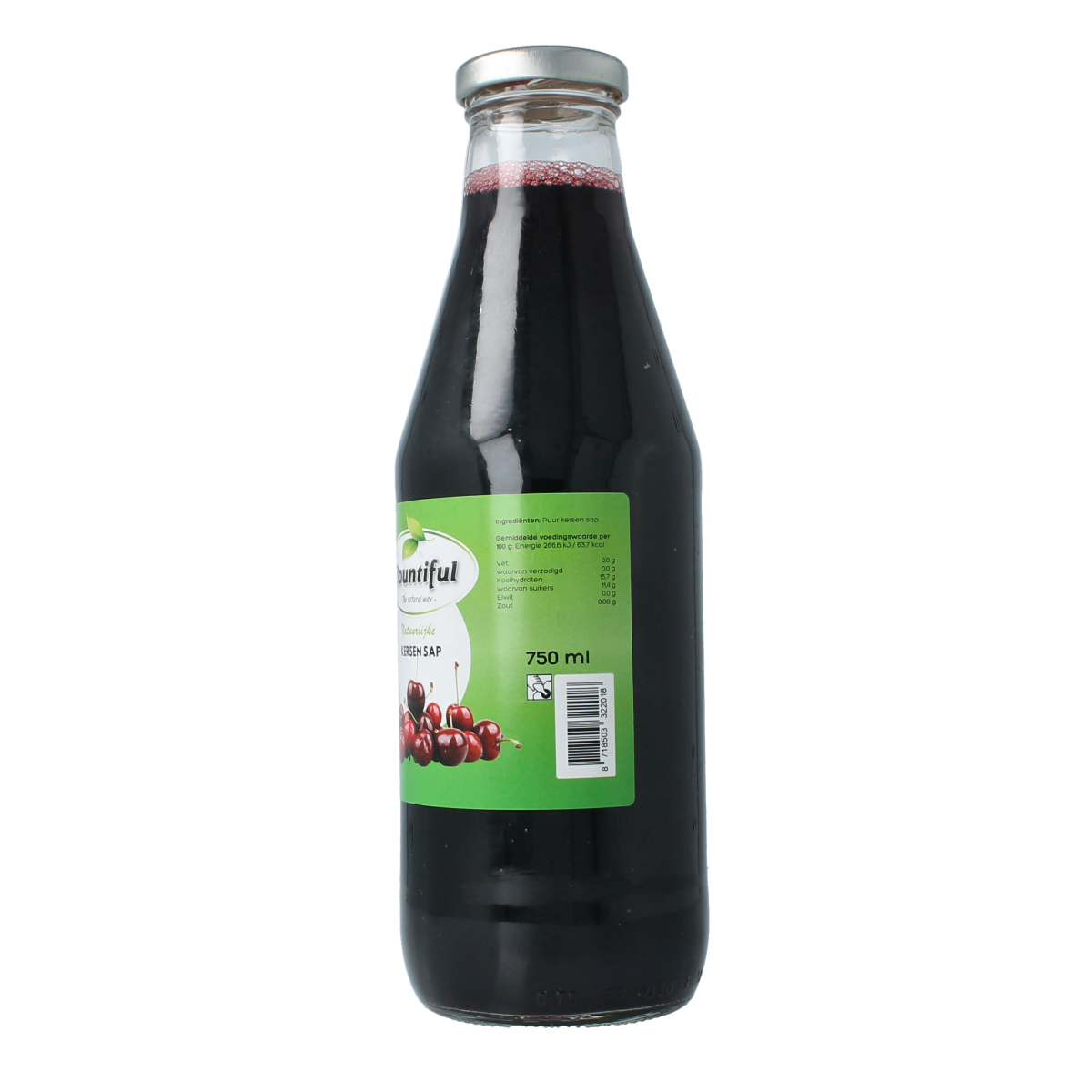 Bountiful Kersensap 750ml bottle of cherry juice in clear plastic bottle with label, part of Bountiful drinks and juices collection