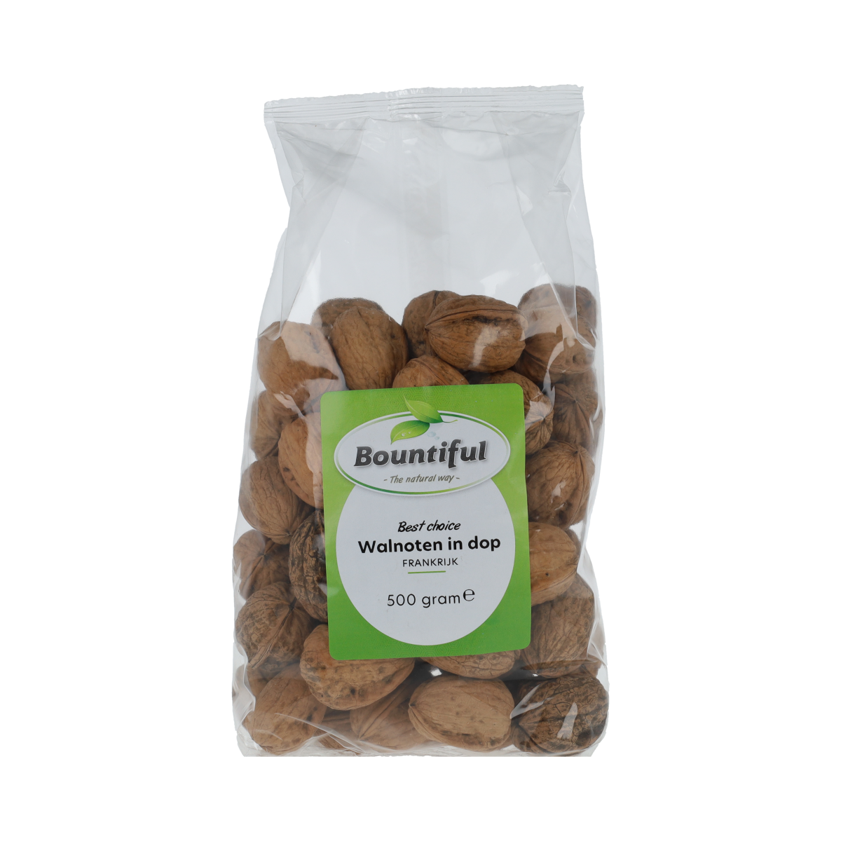 Bountiful Best Choice walnuts in a 500g bag, crunchy snack, natural walnuts with shells removed, perfect for snacking or baking.