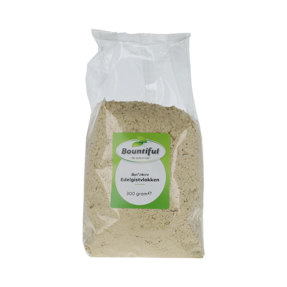 Raw edelgistvlokken from Bountiful, 300g, superfood flakes with golden color and crunchy texture, ideal for healthy recipes.