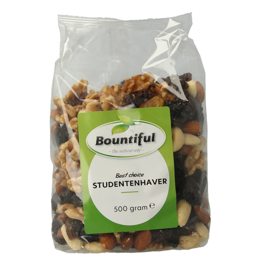 Bountiful Bountiful Studentenhaver snack in 500g package, a healthy mixed nut and seed snack for students and on-the-go.