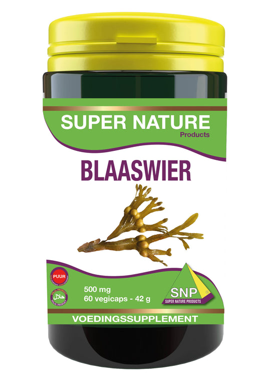 SNP Blaaswier capsules with 500mg pure bladderwrack and 250mcg iodine, vegetarian herbal supplement in a bottle.