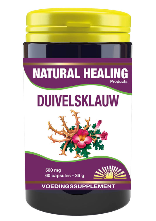 NHP Duivelsklauw 500mg herbal capsules, 60-count, natural herbal supplement for joint and muscle support.