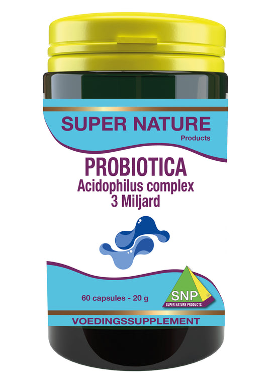 SNP Probiotica Acidophilus Complex capsules containing micro-organisms, displayed in a bottle with 60 capsules.