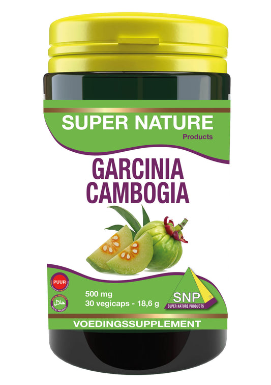 SNP Garcinia Cambogia 500mg pure herbal capsules in a white bottle, 30 vegetarian capsules, dietary supplement for weight management