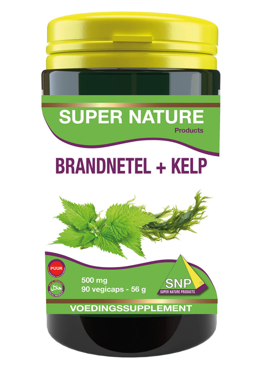 SNP Brandnetel + kelp 500mg puur herbal supplement capsules, 90-count, natural plant-based health product