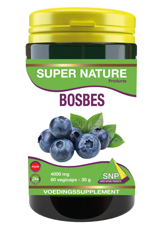 SNP Bosbes Extra Forte 4000 mg puur herbal capsules in a bottle, vegetarian supplement for bladder health