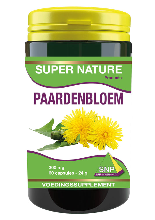 SNP Paardenbloem 300 mg herbal capsules in a bottle, natural supplement for supporting liver and digestion health.