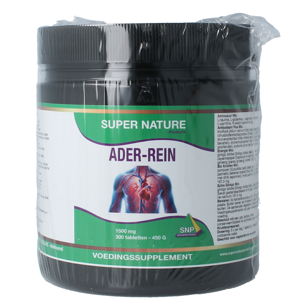 SNP Ader Rein 300.00 herbal supplement tablets in a bottle, natural herbal preparation by SNP, close-up of product packaging.