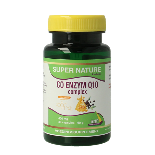 SNP Coenzyme Q10 400mg capsules, dietary supplement bottle with 30 capsules, natural health product.