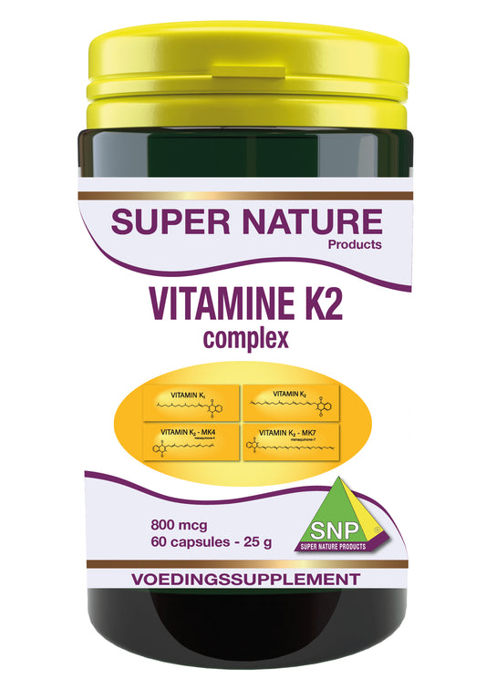 SNP Vitamin K2 complex 800mcg capsules bottle with label showing 60 capsules, dietary supplement for bone and heart health
