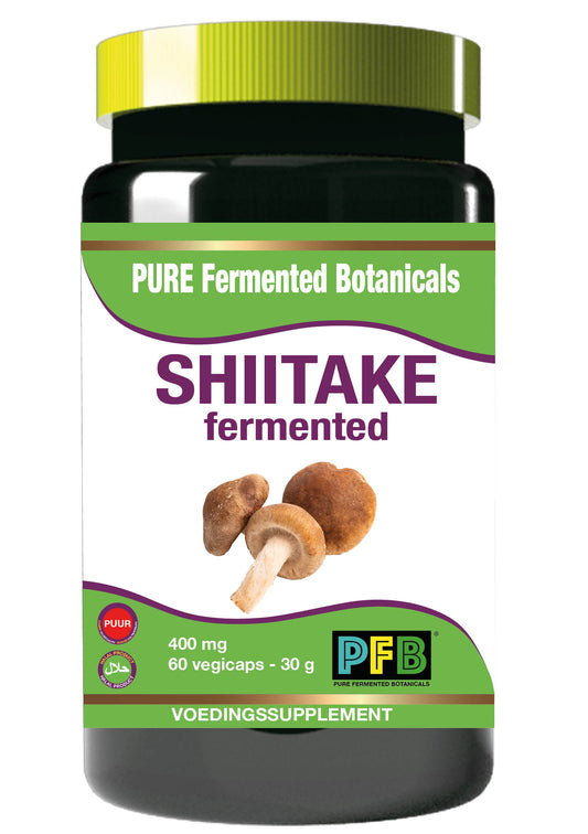 SNP Shiitake fermented 400mg vegetarian capsules in a bottle, herbal supplement for immune support.