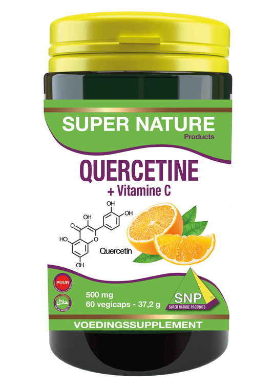 SNP Quercetine and buffered vitamin C capsules in vegetarian capsules, herbal supplement packaging showing the product label.