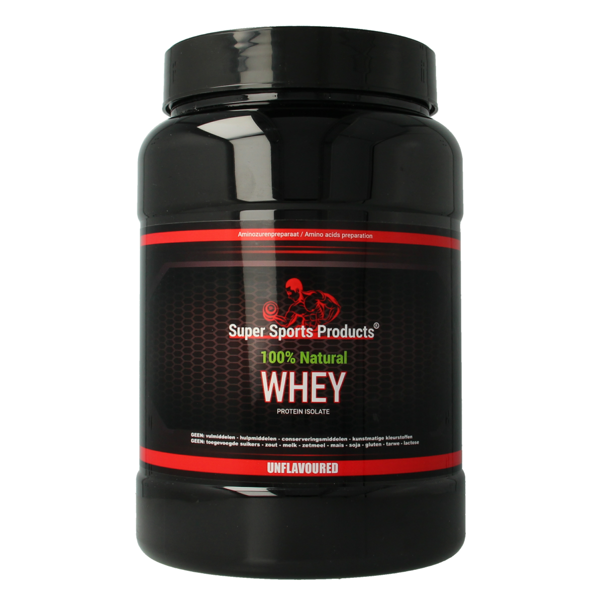 SNP Whey Proteine 100% puur in 1250g container, natural whey protein supplement, shown in the product image