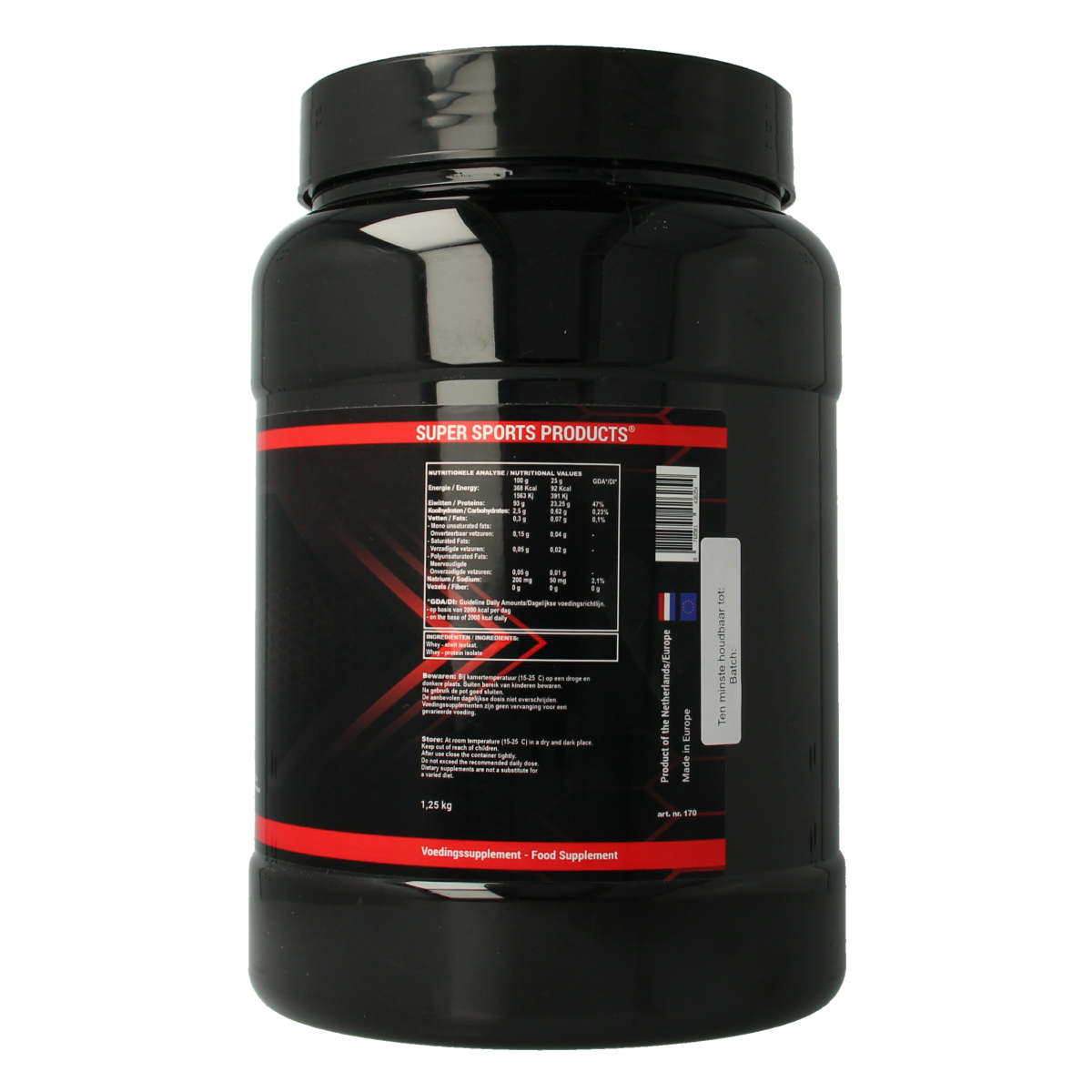 SNP Whey Proteine 100% puur, 1250g, in a container with label, part of SNP's herbal supplement line